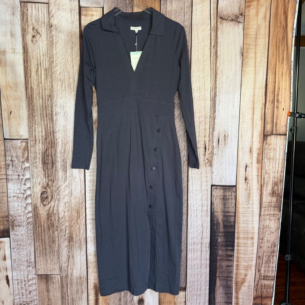 Grey State Midi Dress Wren Graphite Versatile Sustainable Minimalist Large NWT